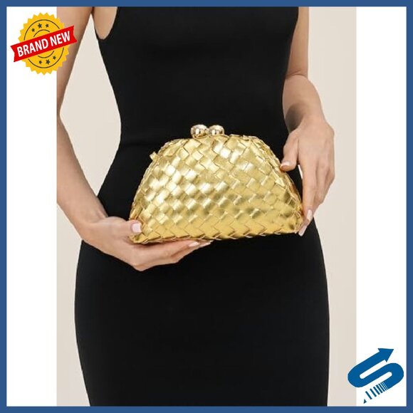 Woven Leather Clutch with Detachable Chain Strap for Formal Events